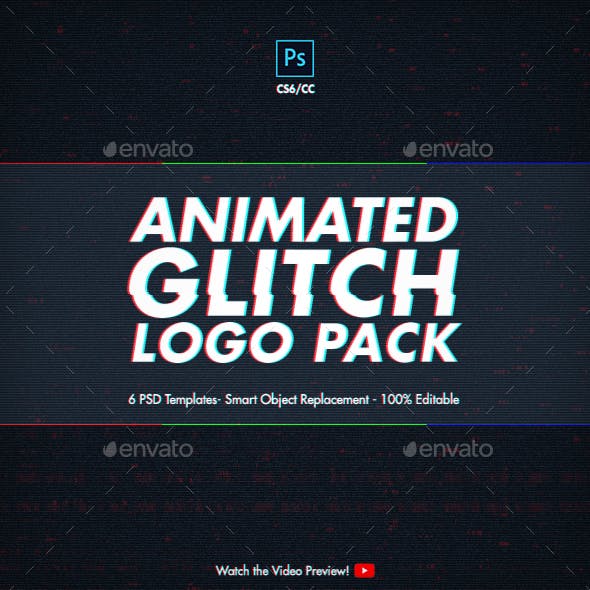 Animated Glitch Logo Pack - Photoshop Templates